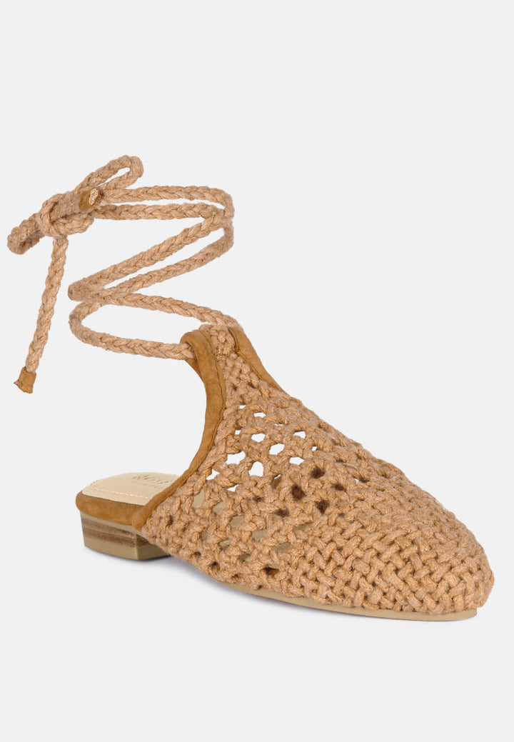 bartsi handwoven cotton tie up mule flats by ruw#color_tan
