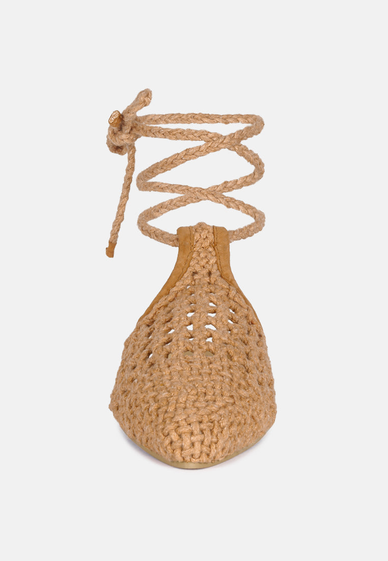 bartsi handwoven cotton tie up mule flats by ruw#color_tan