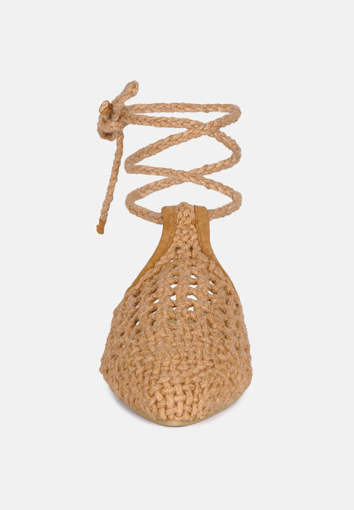bartsi handwoven cotton tie up mule flats by ruw#color_tan