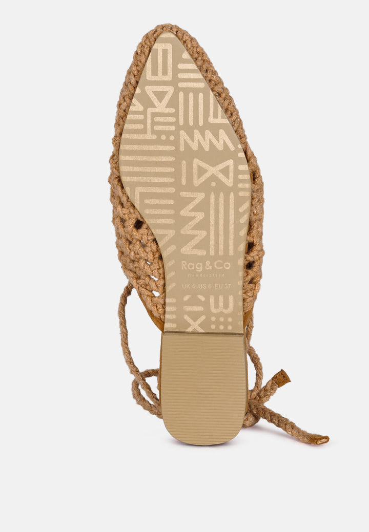bartsi handwoven cotton tie up mule flats by ruw#color_tan