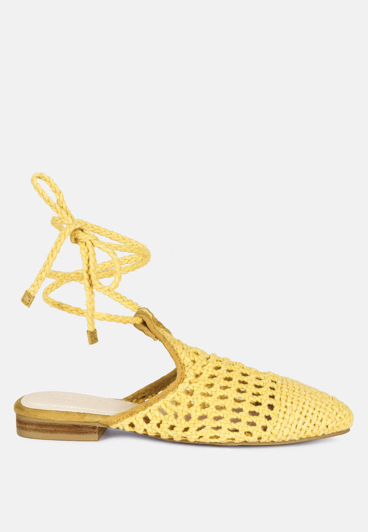 bartsi handwoven cotton tie up mule flats by ruw#color_yellow