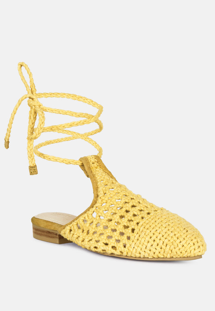 bartsi handwoven cotton tie up mule flats by ruw#color_yellow
