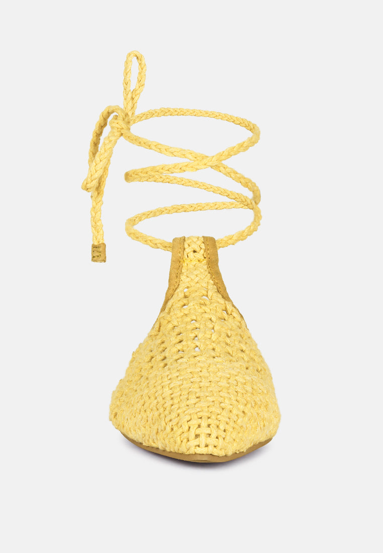 bartsi handwoven cotton tie up mule flats by ruw#color_yellow