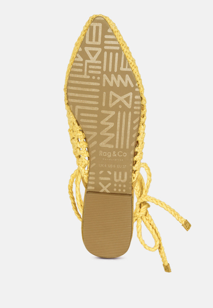 bartsi handwoven cotton tie up mule flats by ruw#color_yellow
