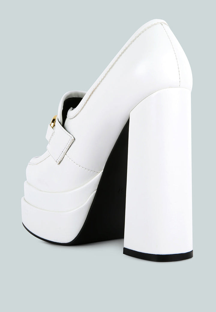 bratz horsebit diamante embellished chunky platform loafers by ruw#color_white