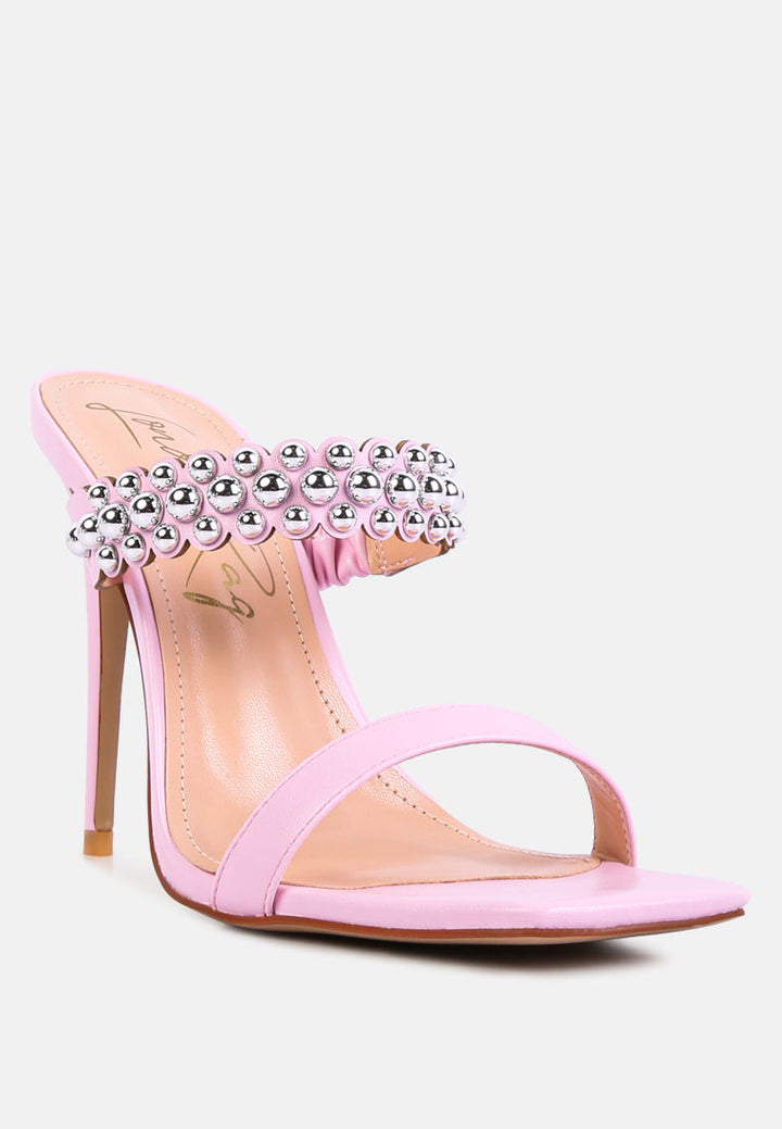 bandy stieletto heel metal stud sandals by ruw#color_pink