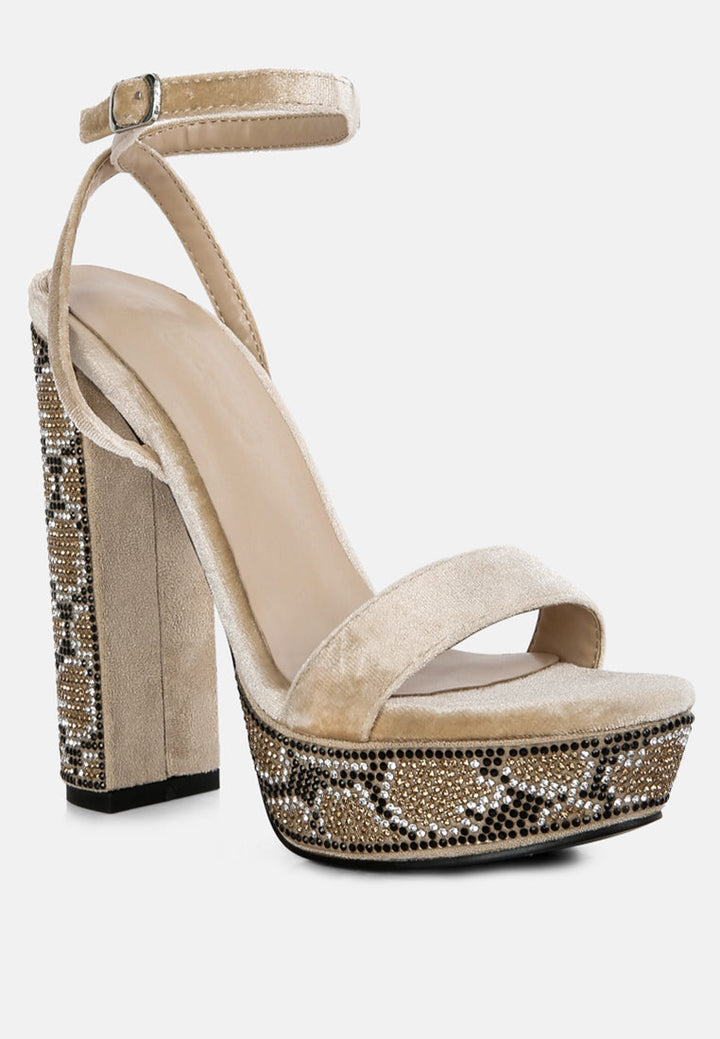 zircon rhinestone patterned high heel sandals by ruw#color_beige
