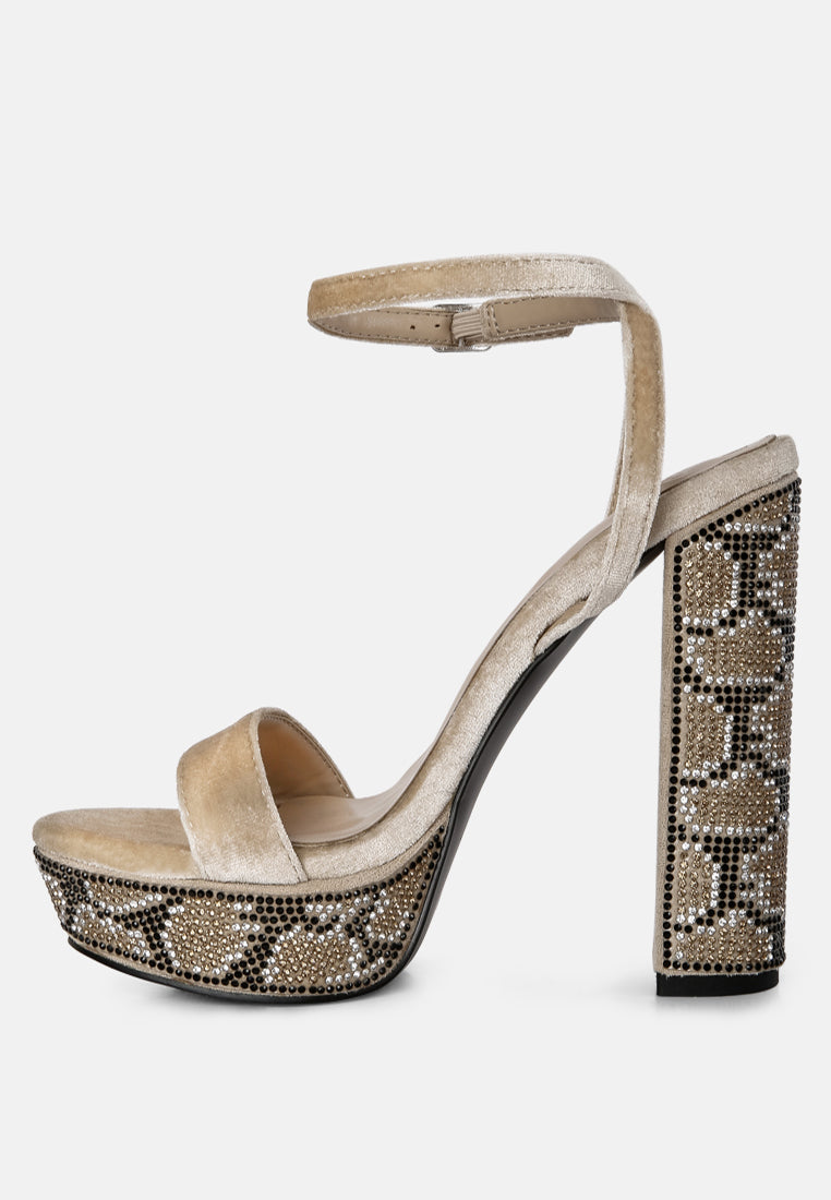 zircon rhinestone patterned high heel sandals by ruw#color_beige
