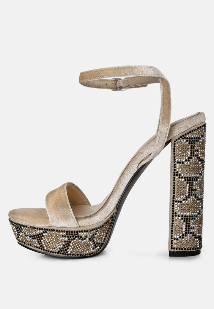 zircon rhinestone patterned high heel sandals by ruw#color_beige