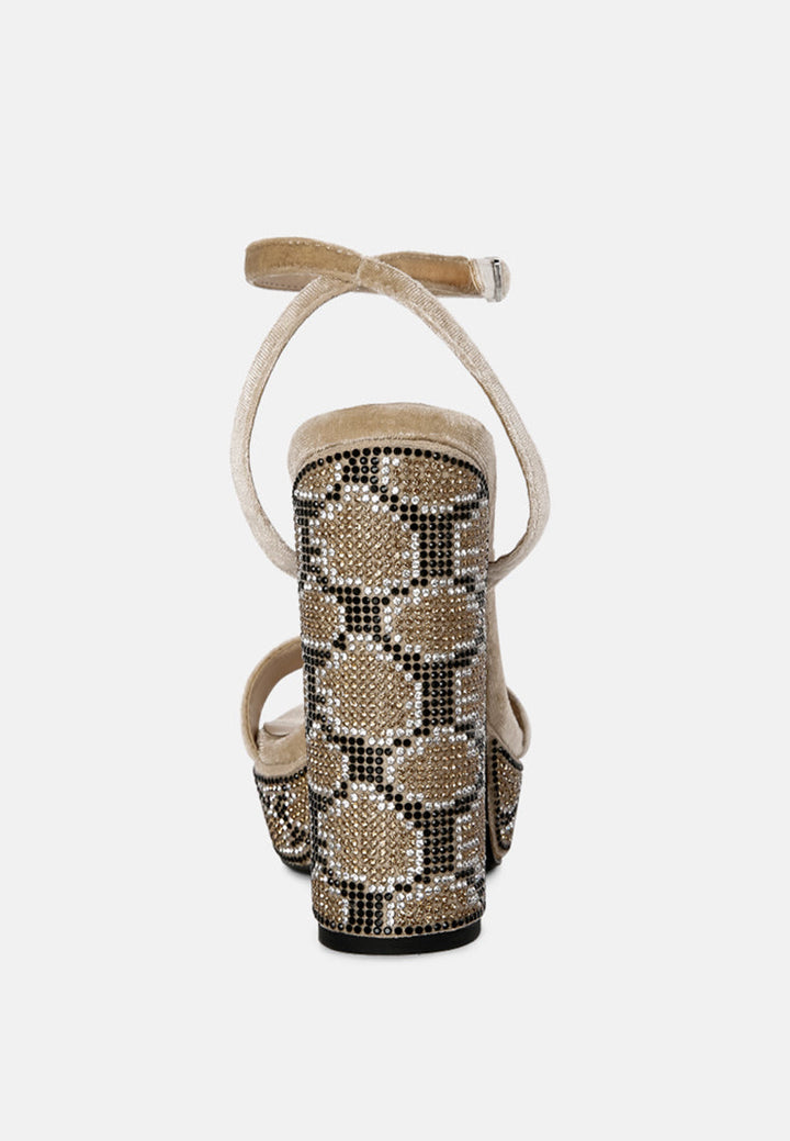 zircon rhinestone patterned high heel sandals by ruw#color_beige