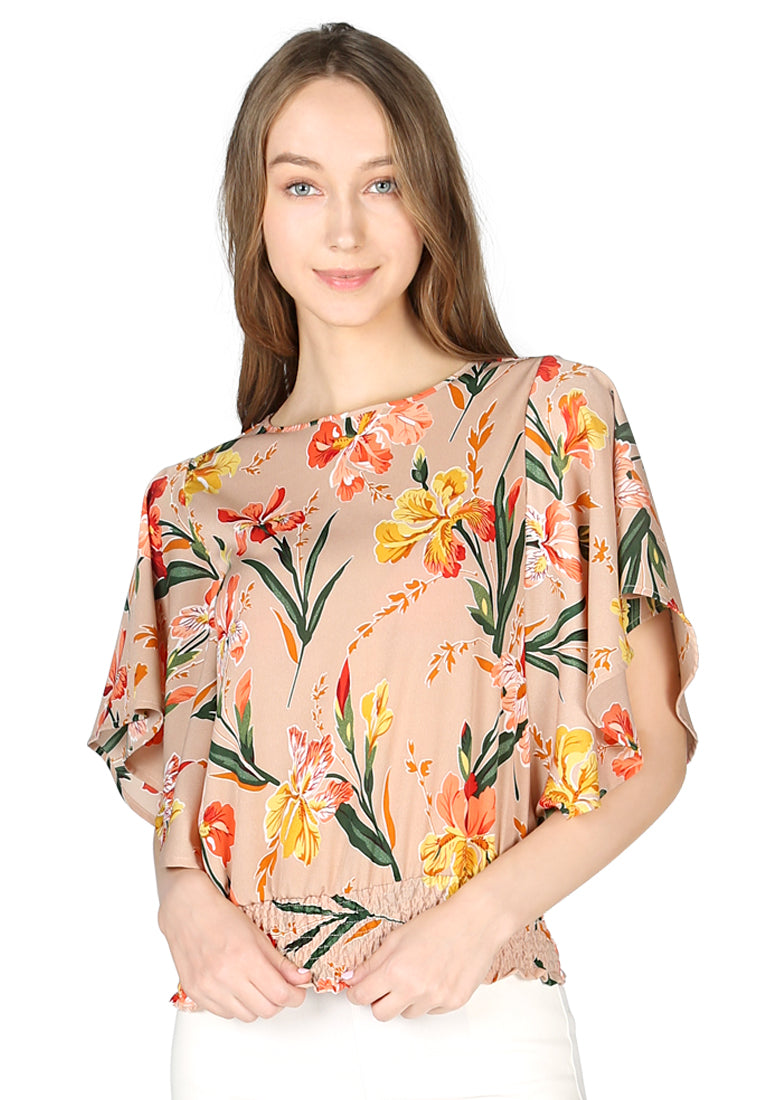 high neck batwing top#color_beige