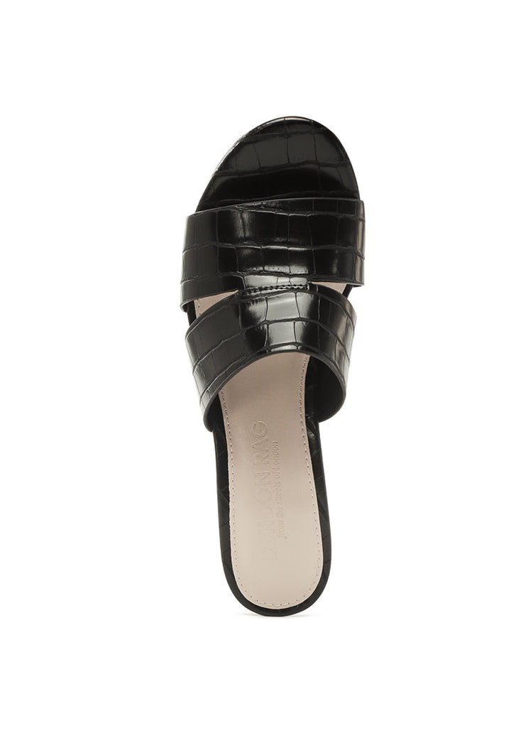 belen croc print slip-on sandals#color_black