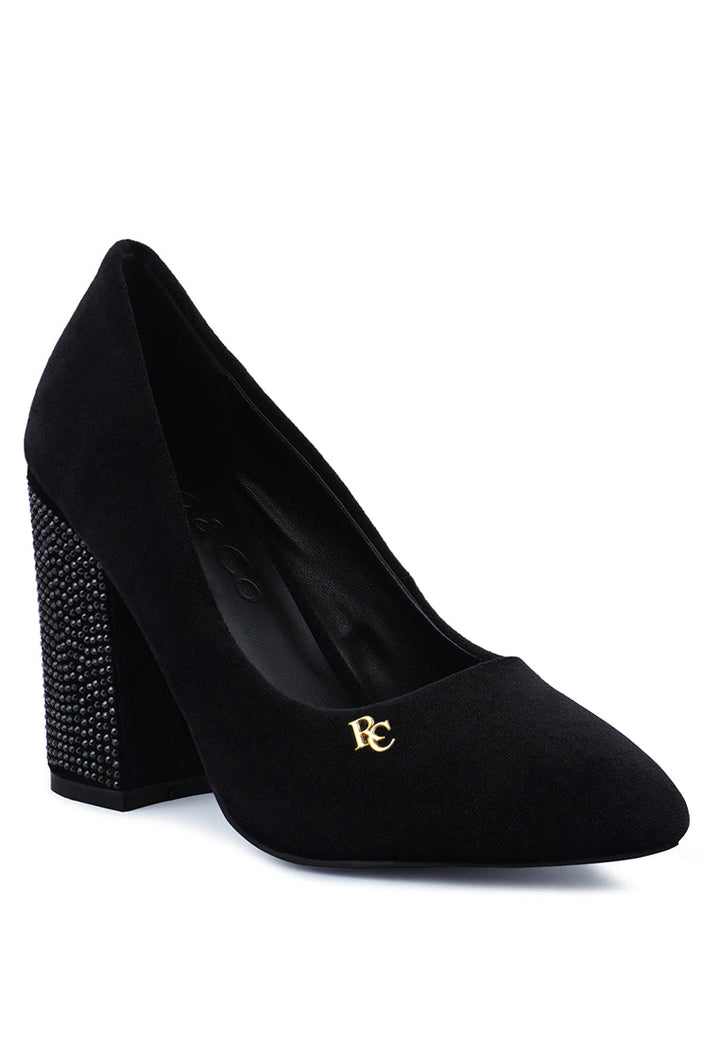 cyber-girl rhinestone block heeled pumps by ruw#color_black