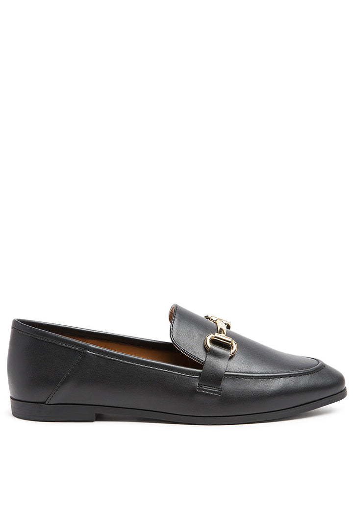 tahiti metallic gold buckle loafers#color_black