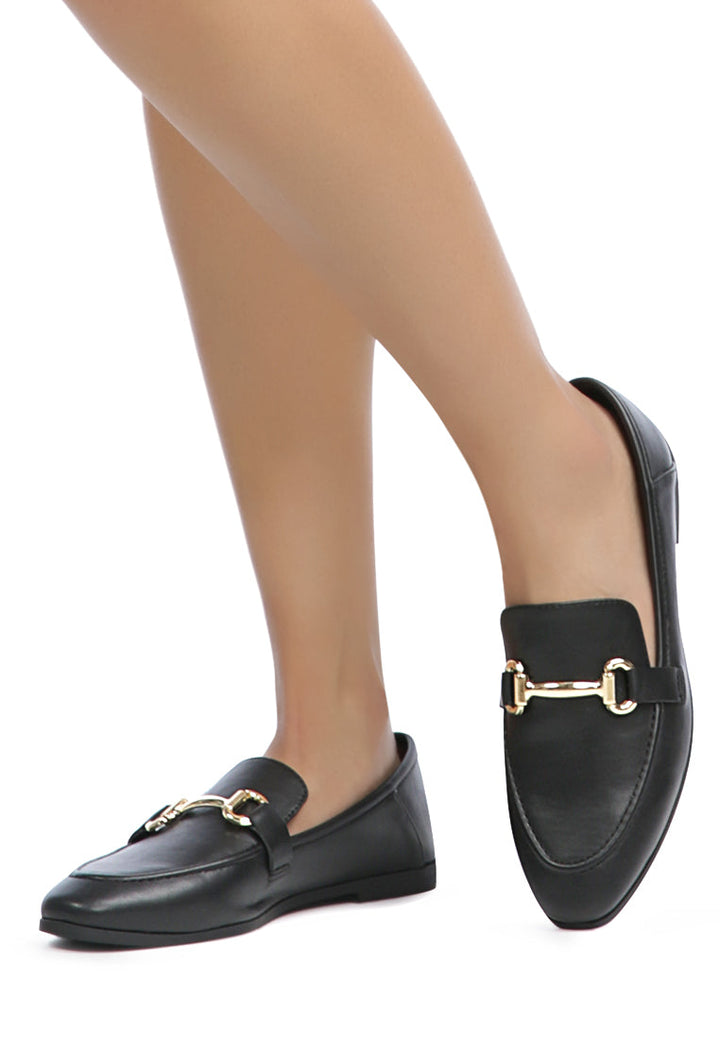 tahiti metallic gold buckle loafers#color_black
