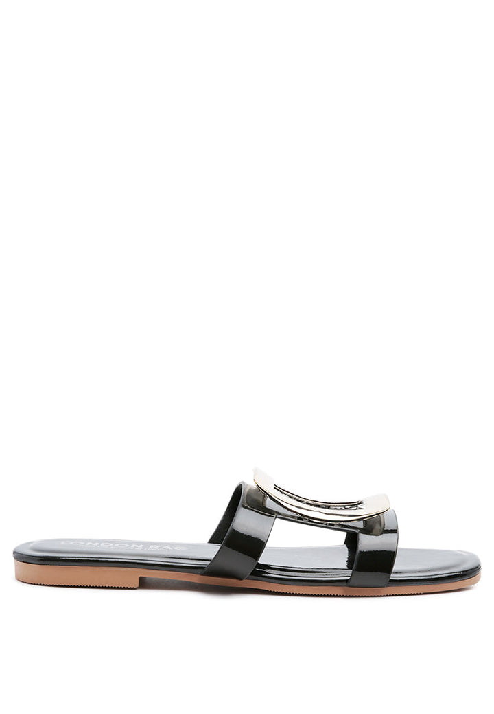giulia black metal plaque slip-on flat#color_black
