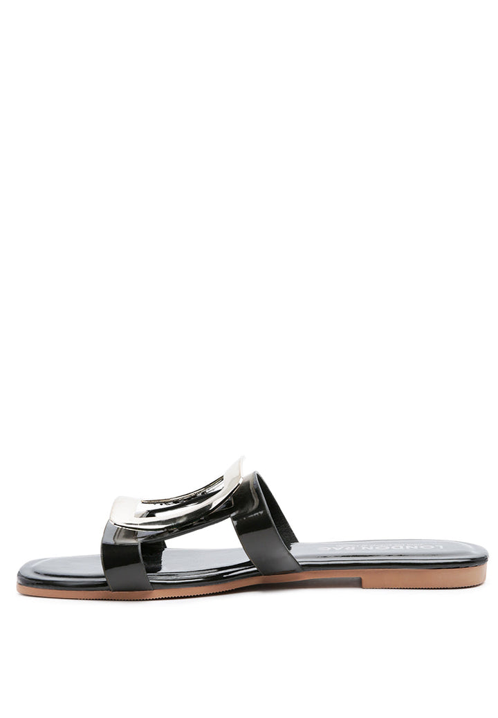 giulia black metal plaque slip-on flat#color_black