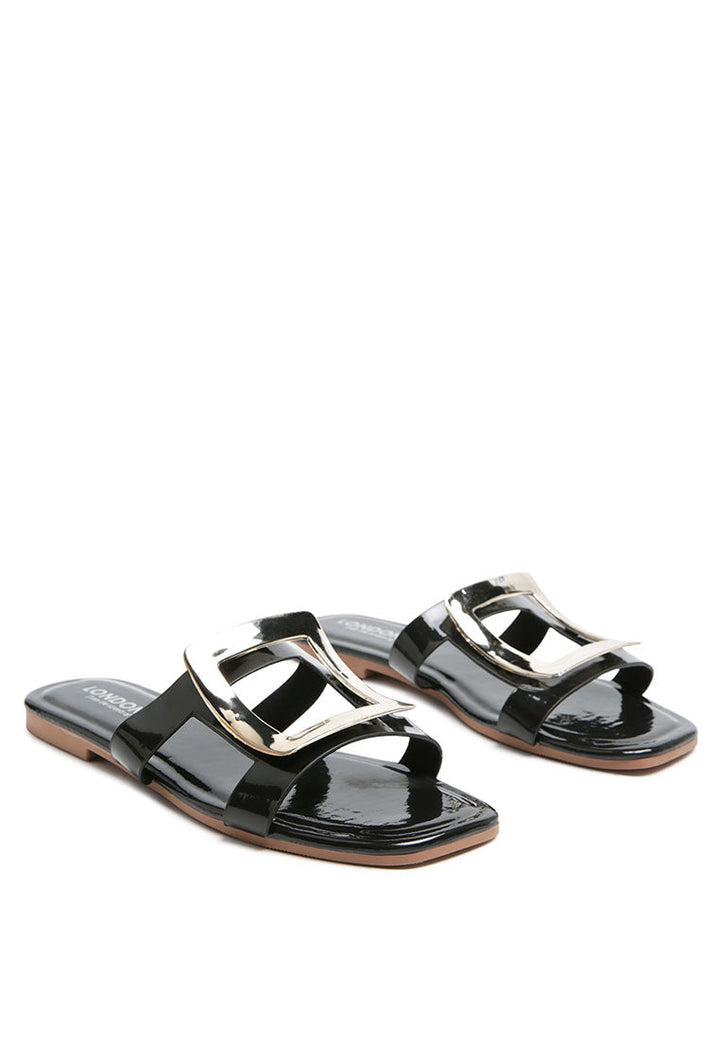 giulia black metal plaque slip-on flat#color_black