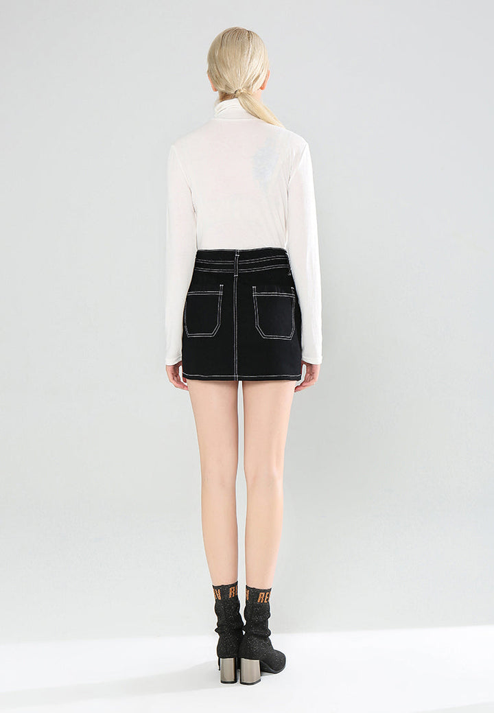 mini skirt with self-tie belt#color_black