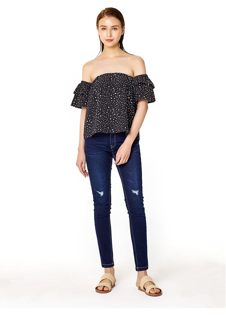 off-shoulder top#color_polka-dot