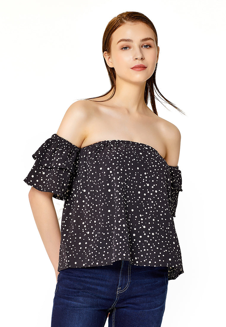 off-shoulder top#color_polka-dot