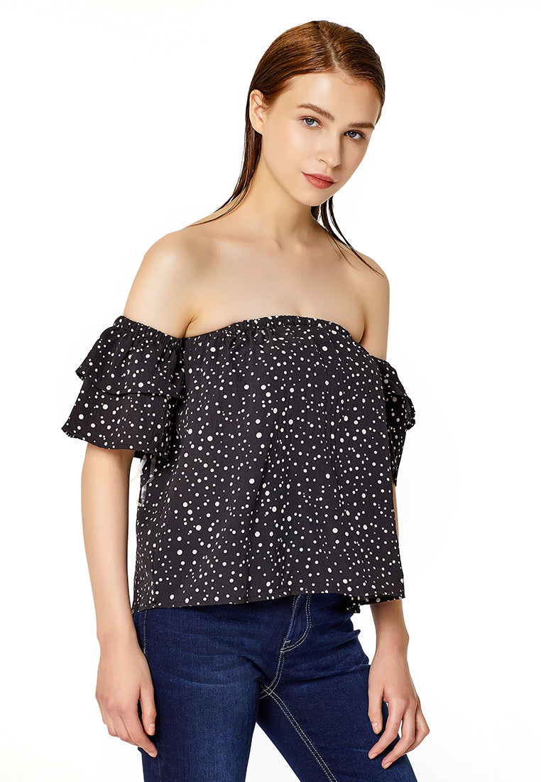 off-shoulder top#color_polka-dot