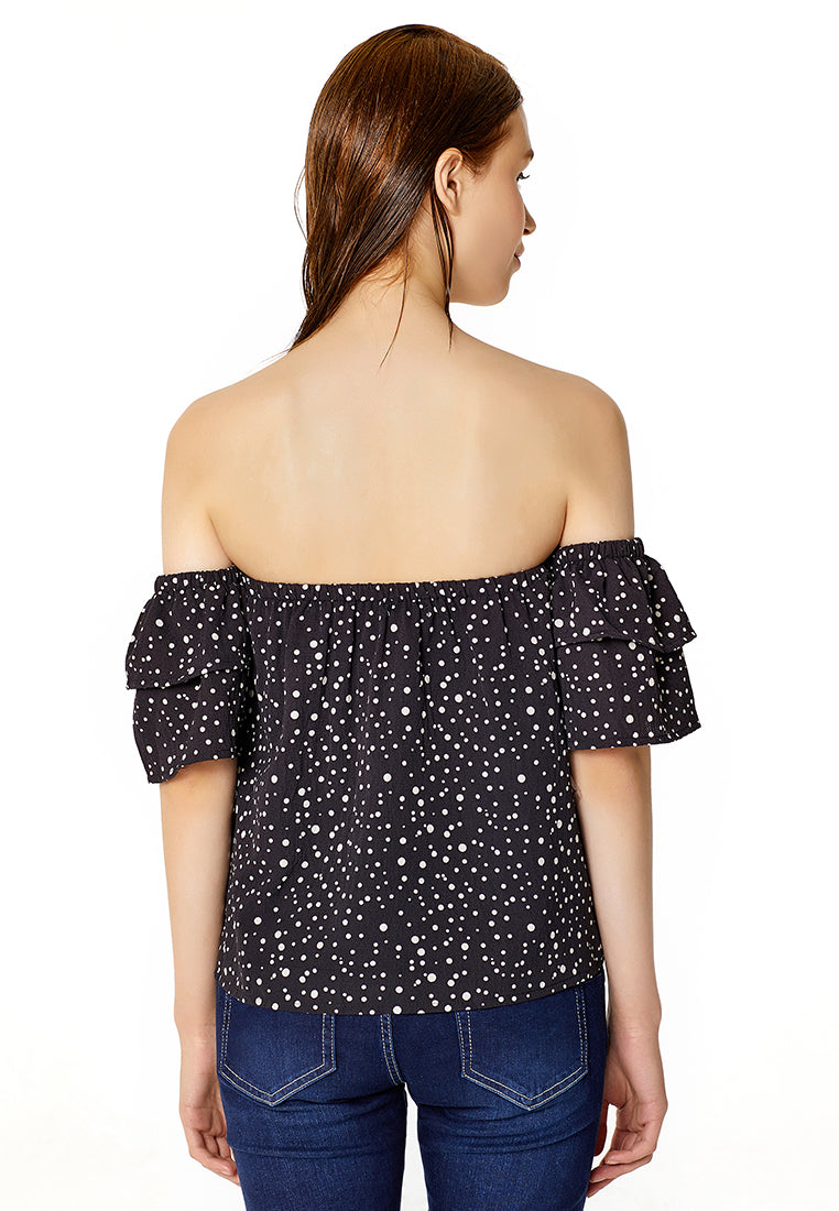 off-shoulder top#color_polka-dot