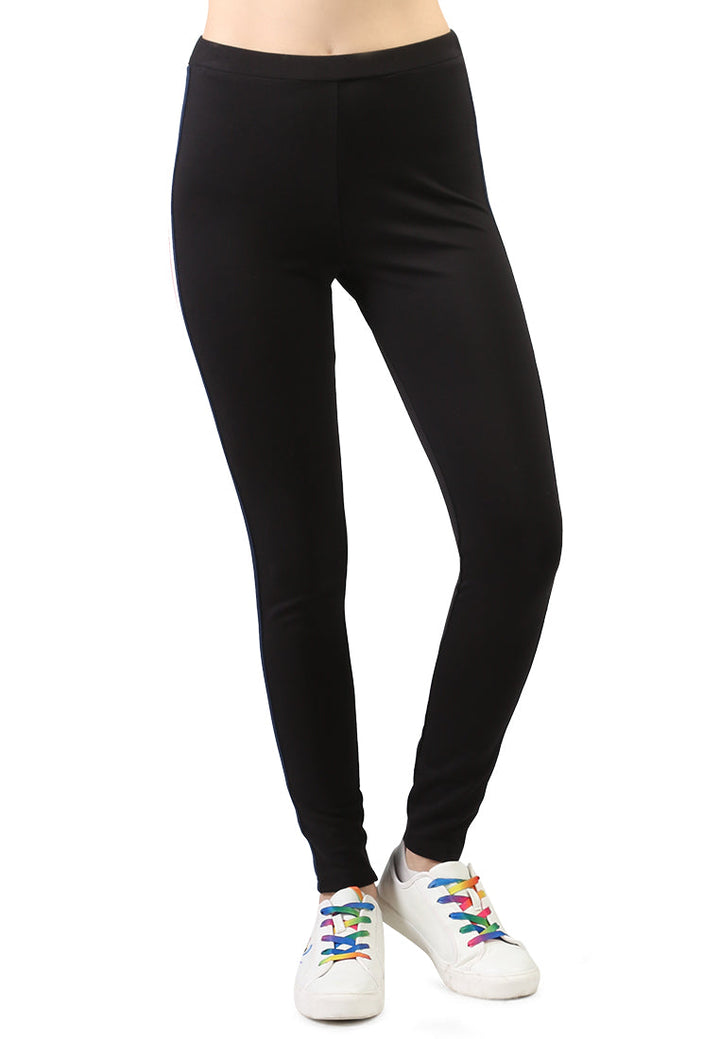 striped tape side leggings#color_black
