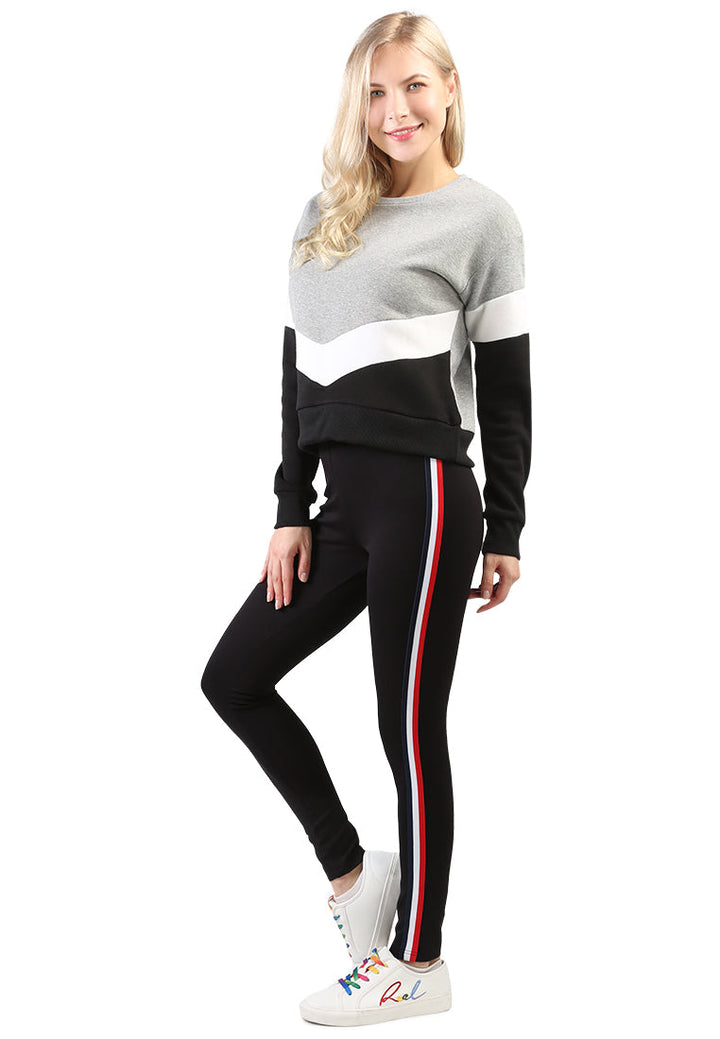 striped tape side leggings#color_black