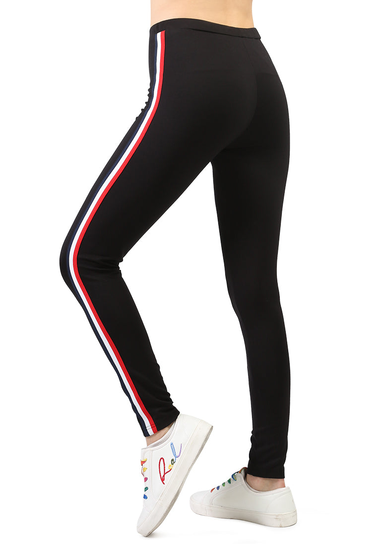 striped tape side leggings#color_black