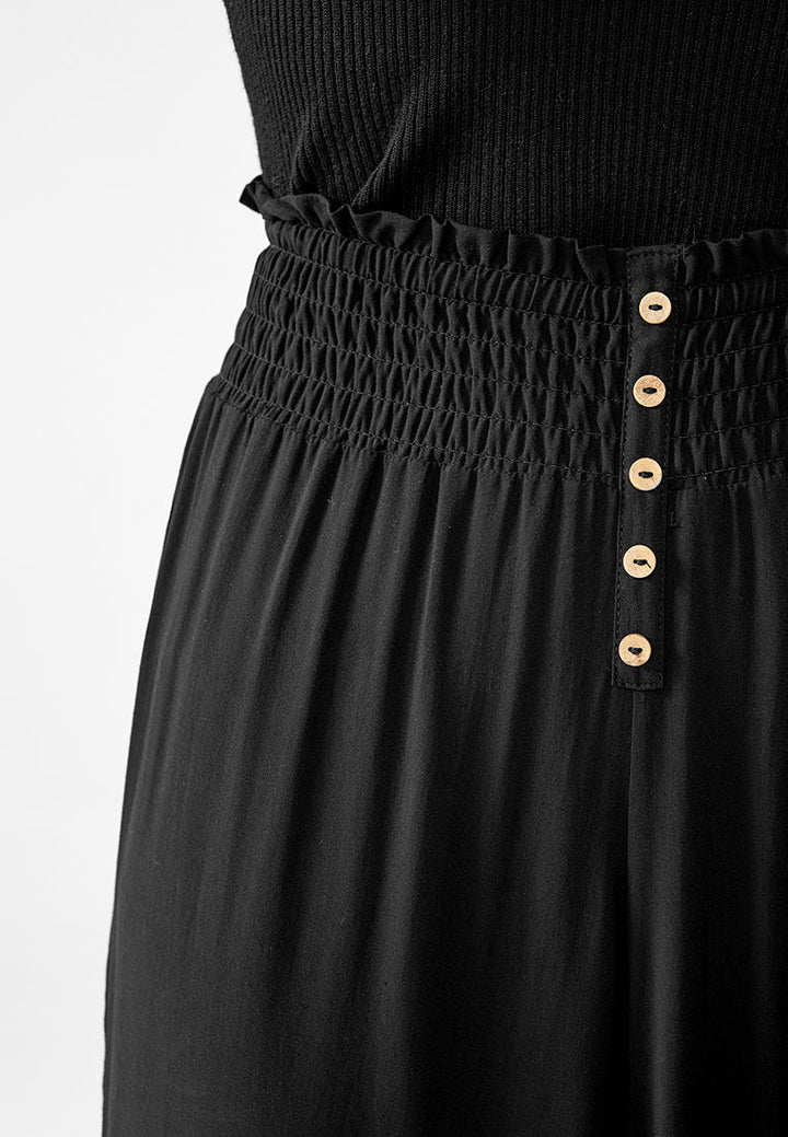 smocked wide waistband pants#color_black