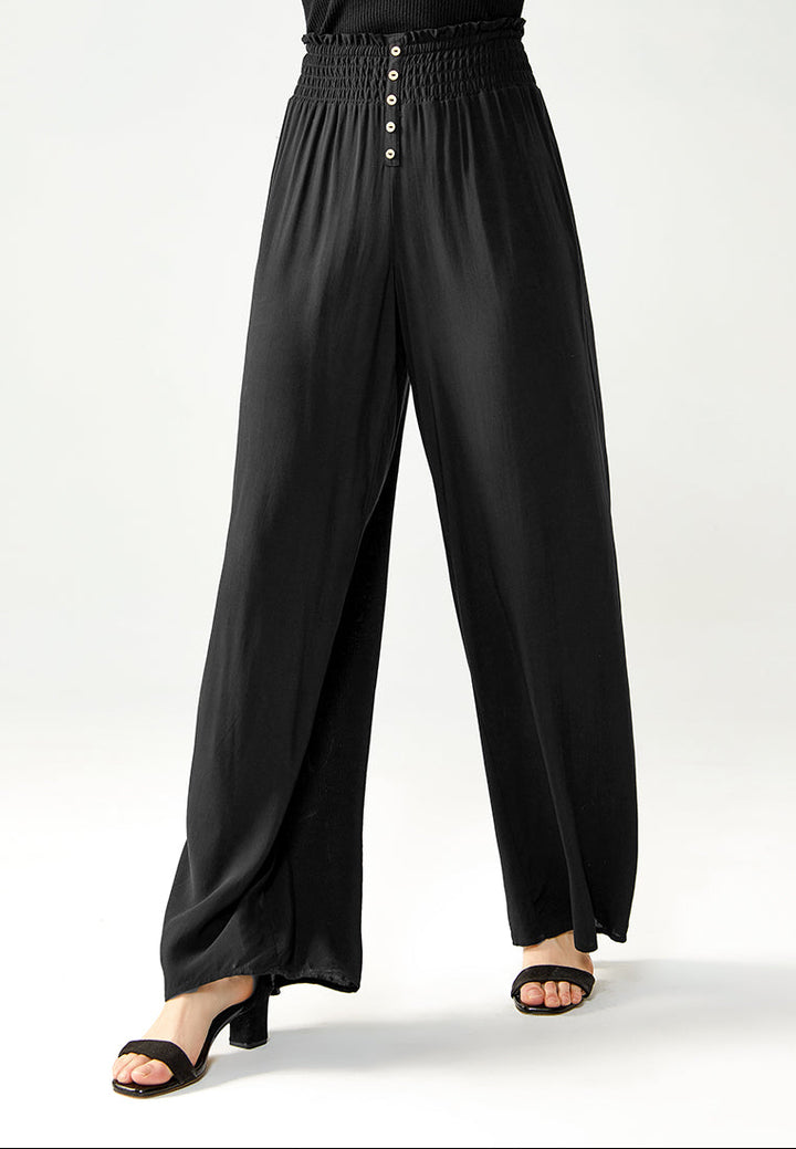 smocked wide waistband pants#color_black