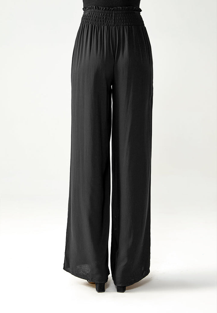 smocked wide waistband pants#color_black