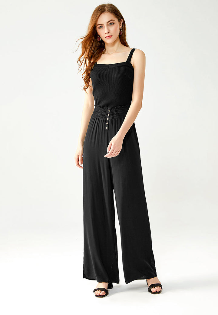 smocked wide waistband pants#color_black