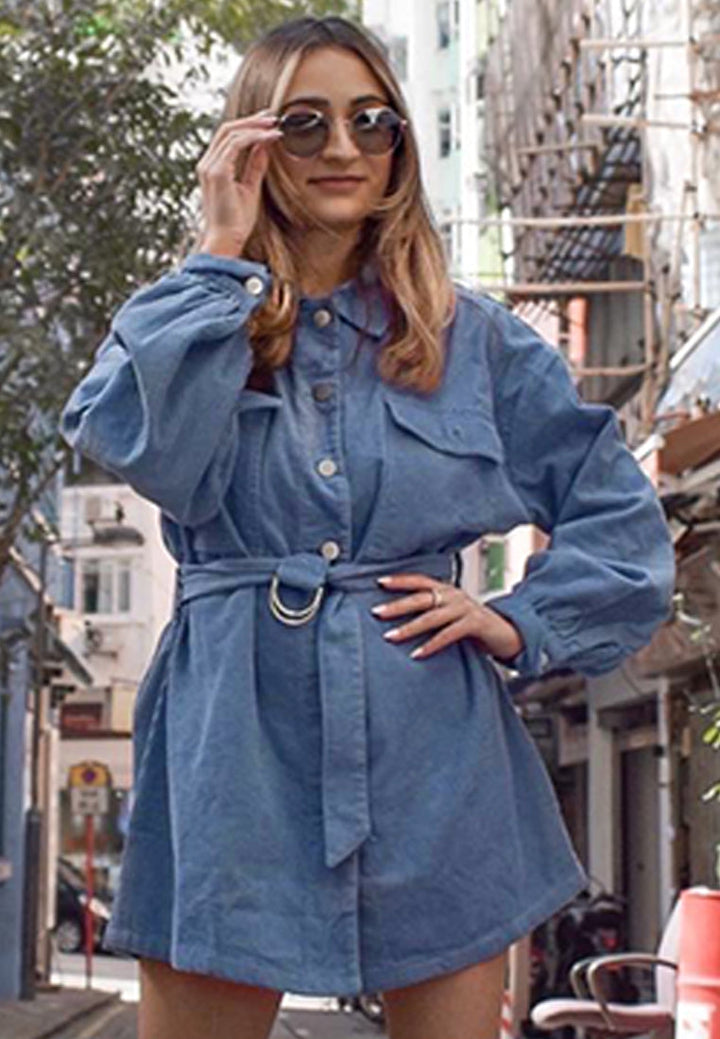 corduroy buckle-Up long sleeve shirt#color_blue