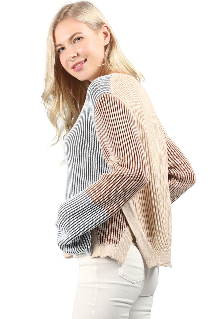 flare bell sleeve sweater#color_pale-blue-burgundy