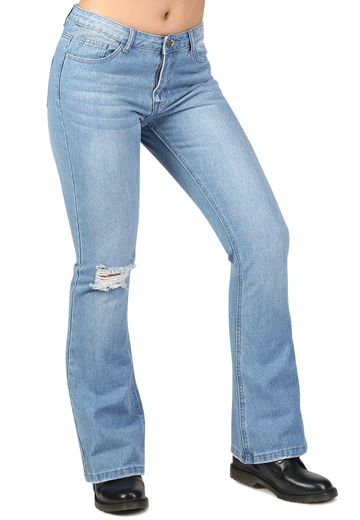 flared distressed jeans#color_blue