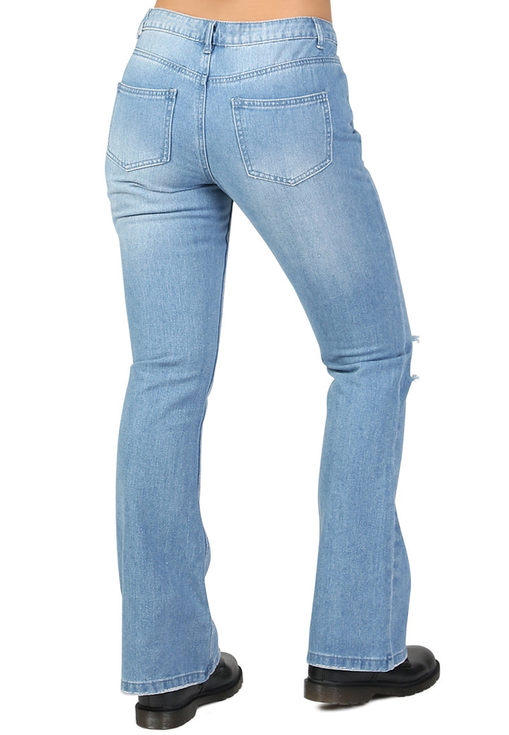 flared distressed jeans#color_blue