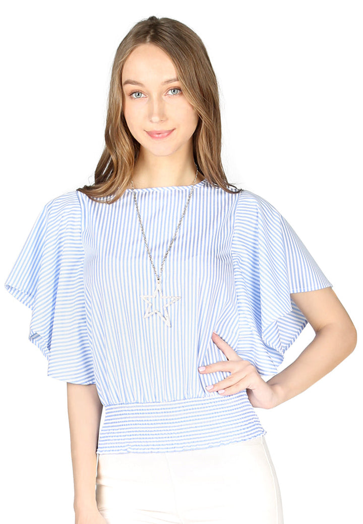 high neck batwing top#color_blue