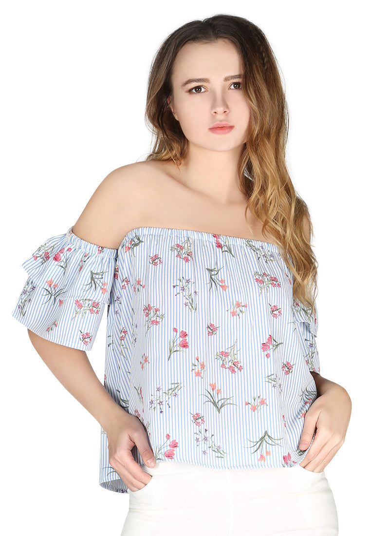 off-shoulder top#color_pinstripe-floral