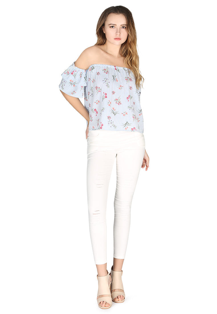 off-shoulder top#color_pinstripe-floral