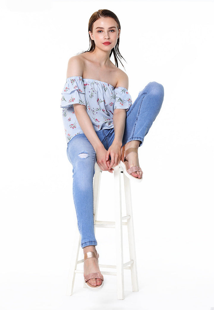 off-shoulder top#color_pinstripe-floral
