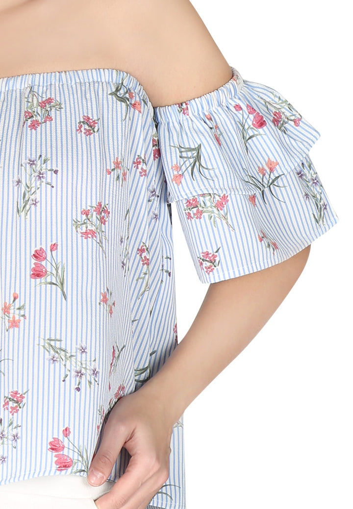 off-shoulder top#color_pinstripe-floral