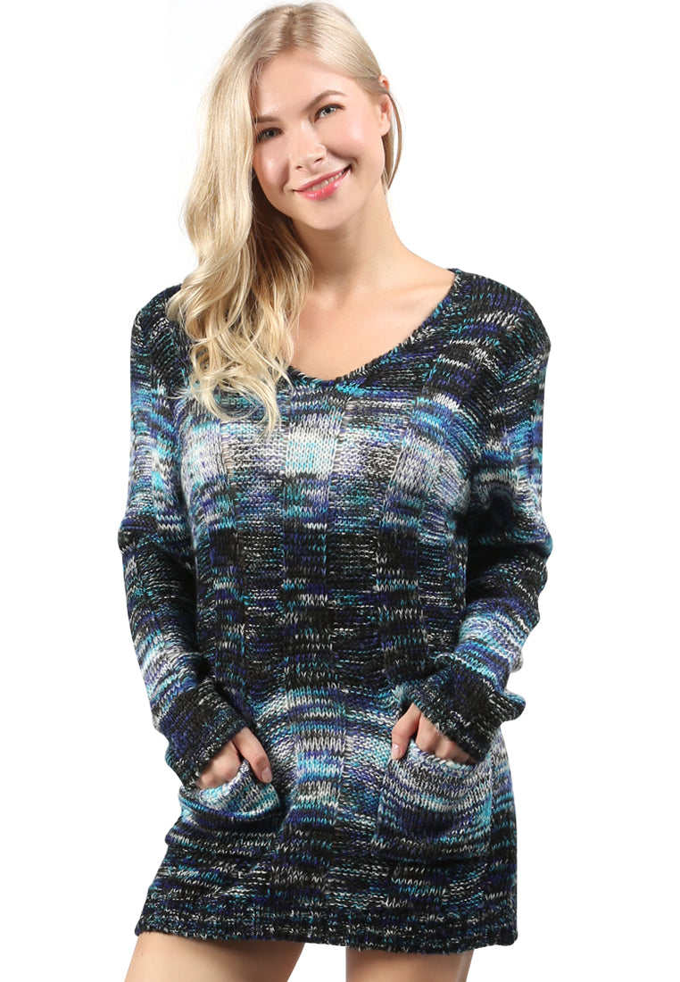 textured multi color sweater#color_blue