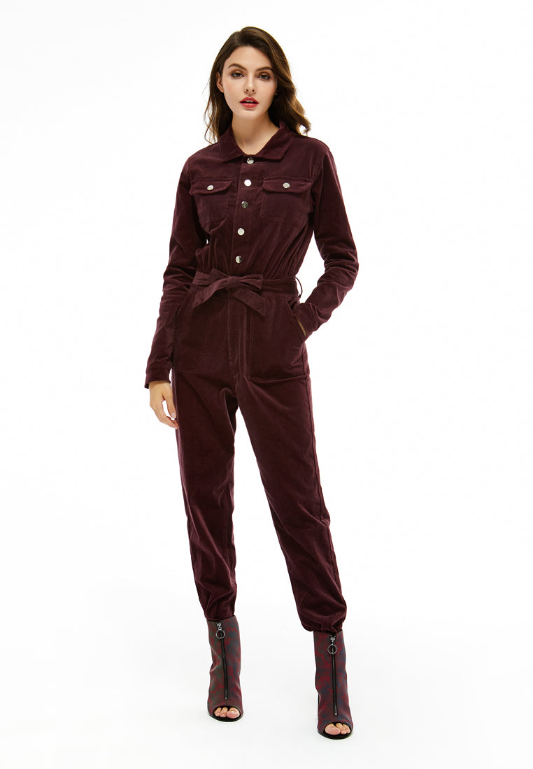 bow tie velvet jumpsuit#color_deep-red