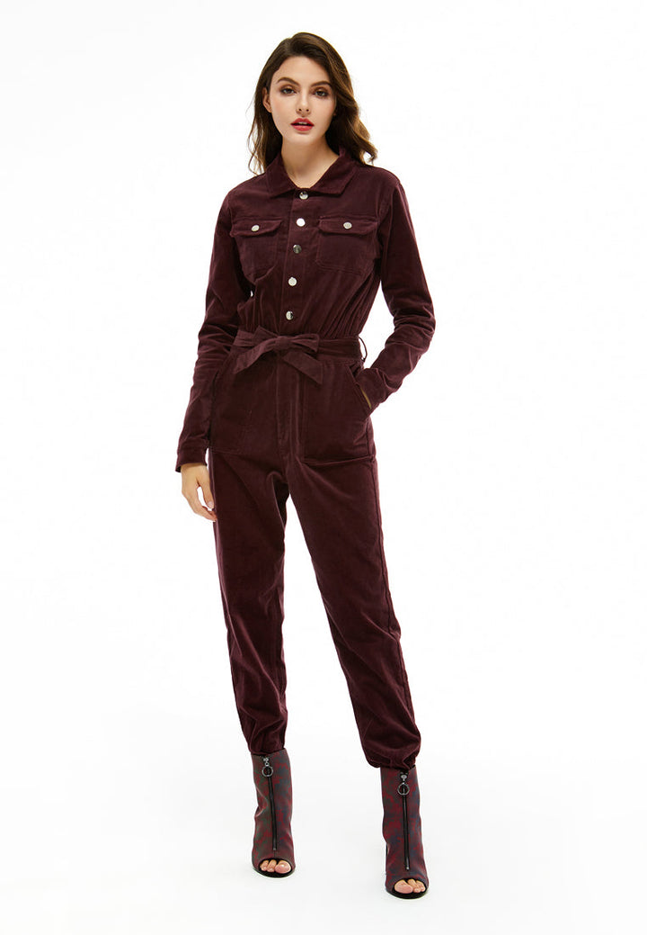 bow tie velvet jumpsuit#color_deep-red
