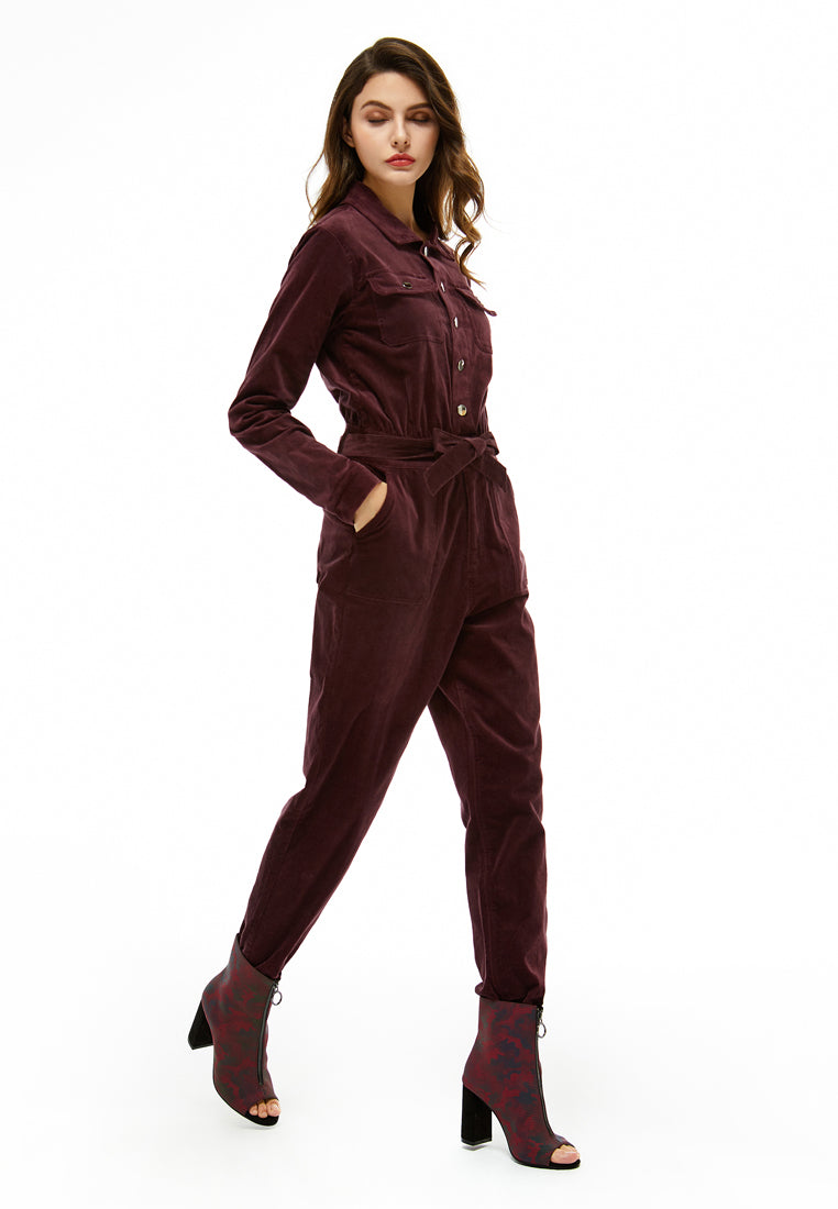 bow tie velvet jumpsuit#color_deep-red