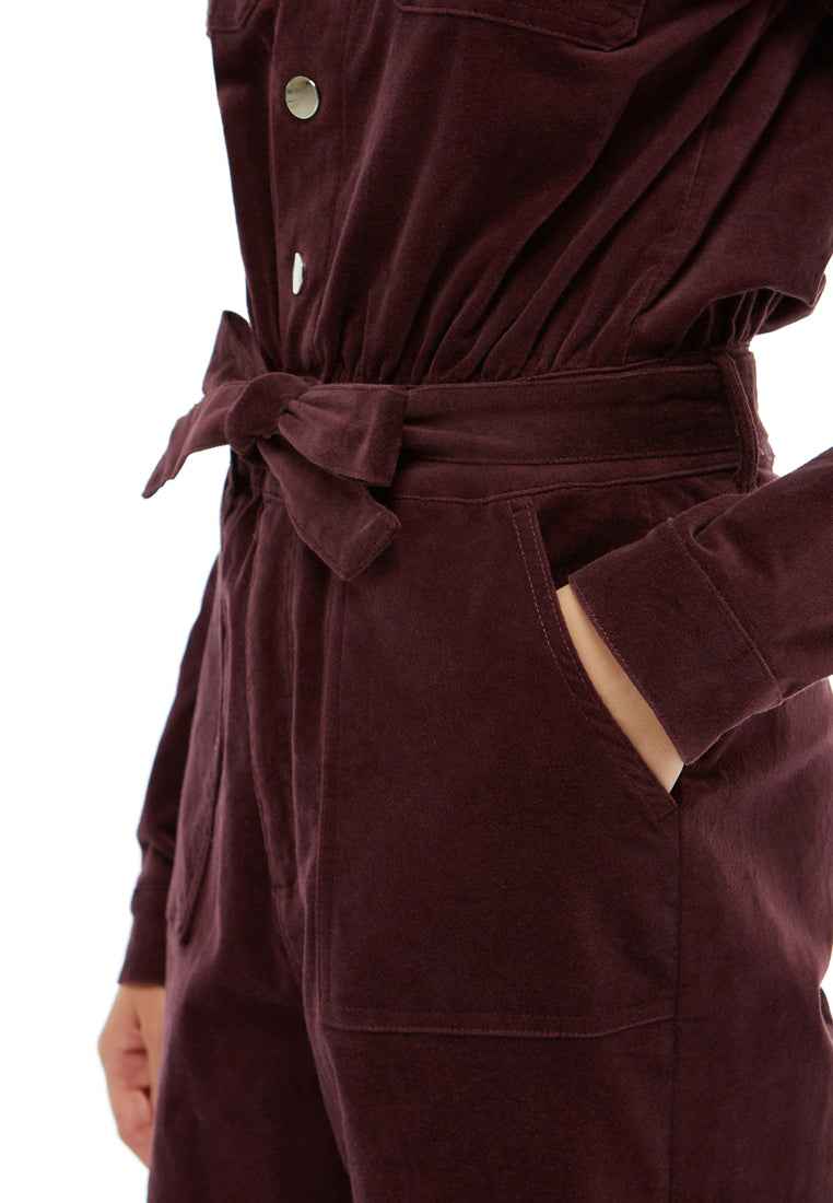 bow tie velvet jumpsuit#color_deep-red