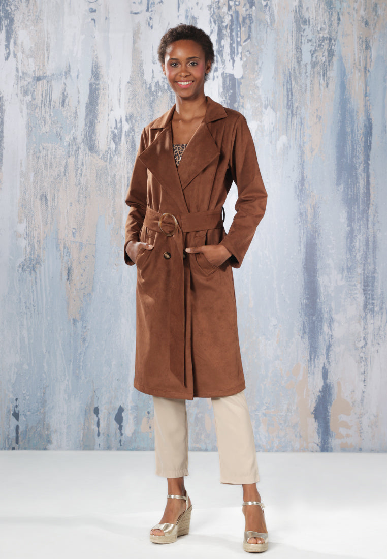 self style suede long jacket#color_brown