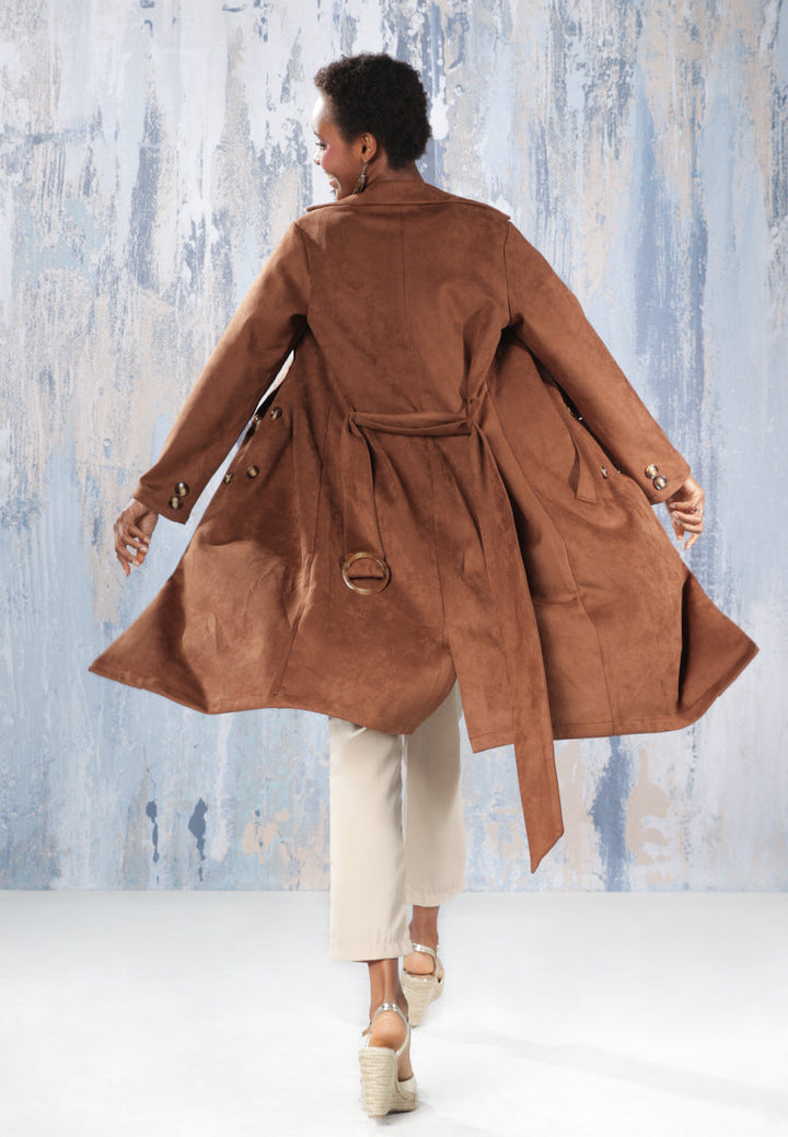 self style suede long jacket#color_brown